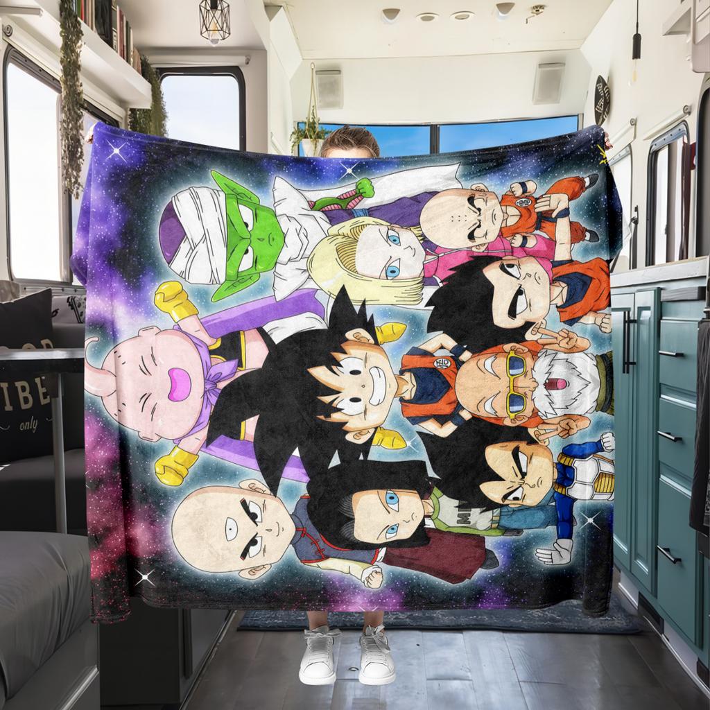 1PC Son Goku Print Flannel Blanket, High Quality All Seasons, Home Decor, Warmth and Comfort, Perfect for Christmas Gifts