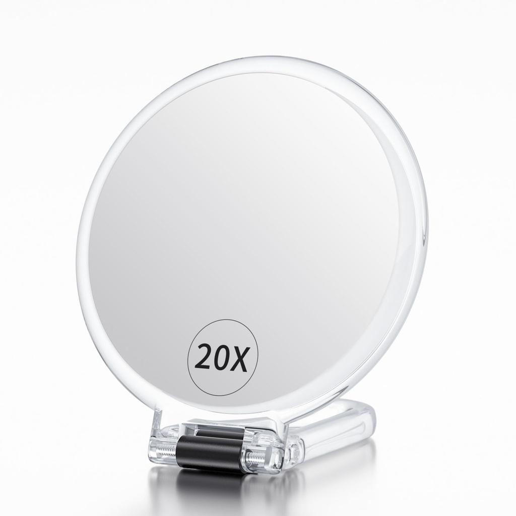 Beautifive Hand Mirror Magnifier 20x Folding Makeup Mirror with Handle Compact Mirror 20x and 1x Tabletop Mirror Compact Easy To Carry Round Clear
