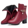 Fashion Winter Boots Women's High Heels Solid Color Fleece Warm Plus Size 42 Outdoor Anti-Skid Middle Boots Botas Mujer Invierno