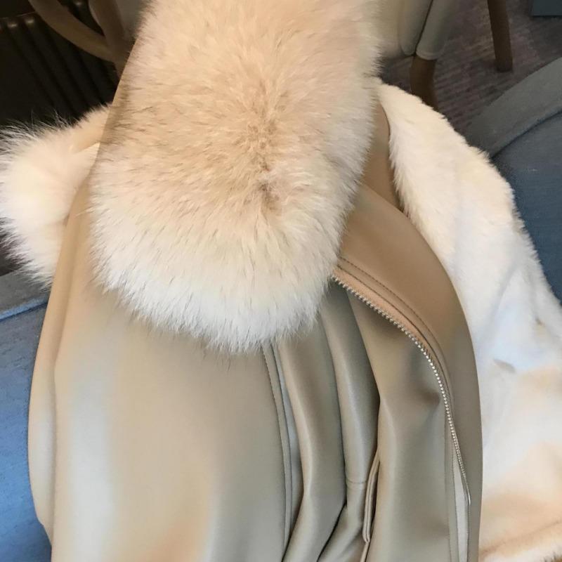 Autumn and Winter New Products Fleece Thickened Leather Jacket Short Removable Imitation Fox Fur Fur Collar Fur Integrated Coat Women