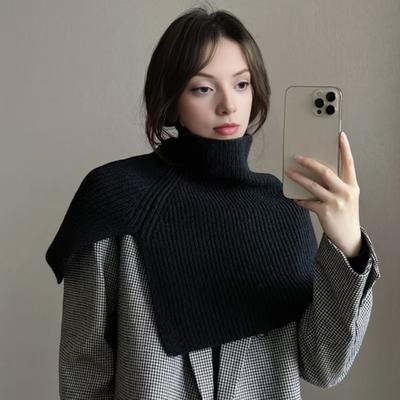 Women Shawl Scarf High Collar Side Split Design Windproof Warm Fabric Fake Collar Outdoor Lightweight Shawl Wrap
