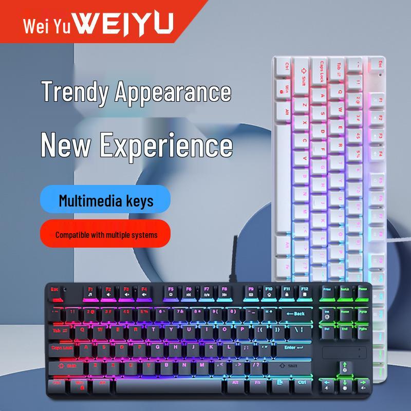 In-Stock RGB 87-Key True Mechanical Wired Keyboard, Blue Switch, for PC, Laptop, Office, and E-sports.