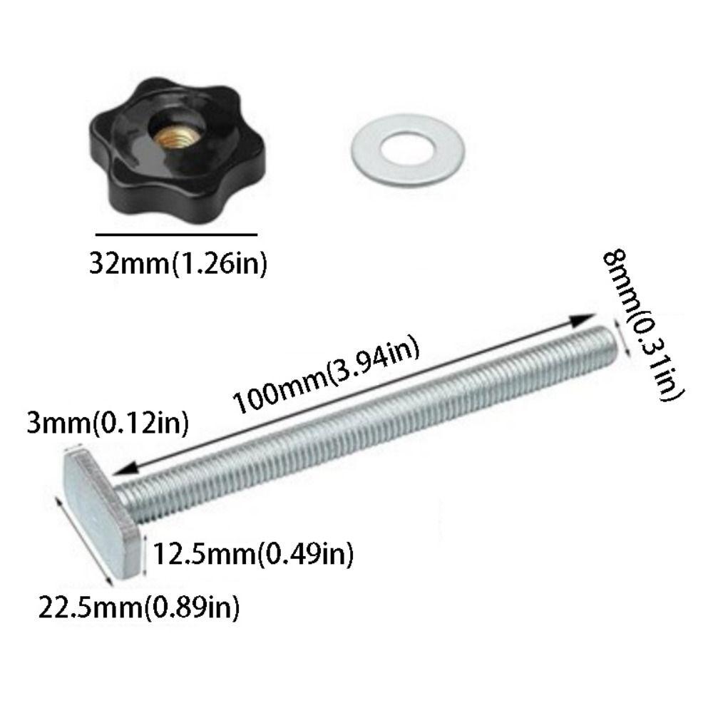 M8x100mm T-Slot Slider Heavy Duty Screw Fixture Router Chute Rail Plum Star Knob T-Track Screw Woodworking T-Slot Bolts