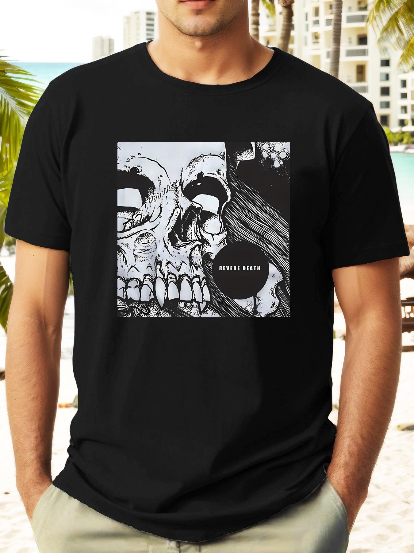 Unique Skull Graphic Print T-shirt - Casual Summer Short Sleeve Crew Neck Top XXL