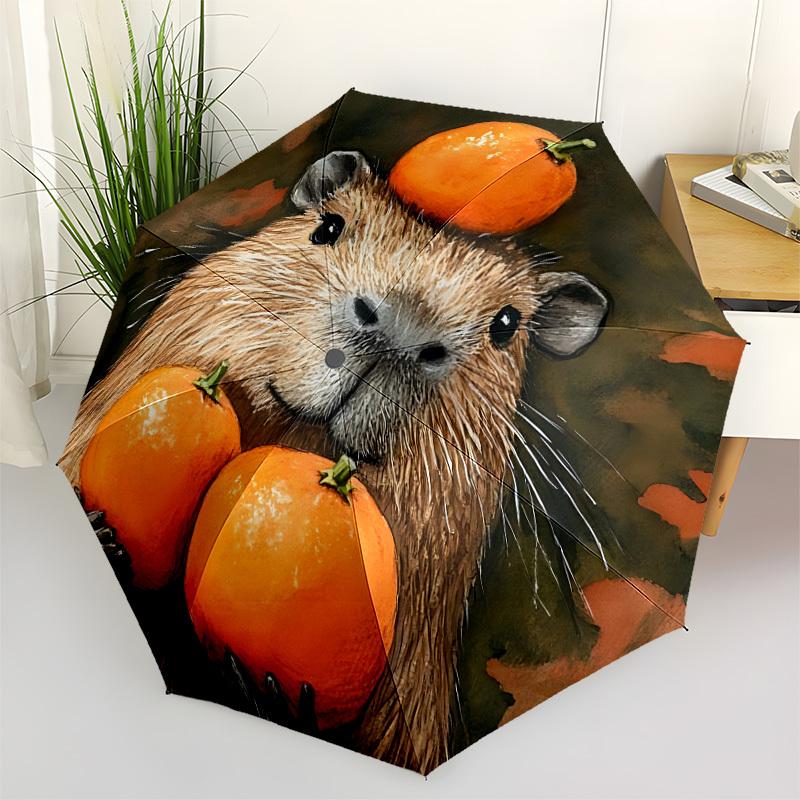 

1pc Orange Capybara Automatic Folding Umbrella - 8-Rib Automatic Open/Close, Portable Collapsible Compact Umbrella yy251218066