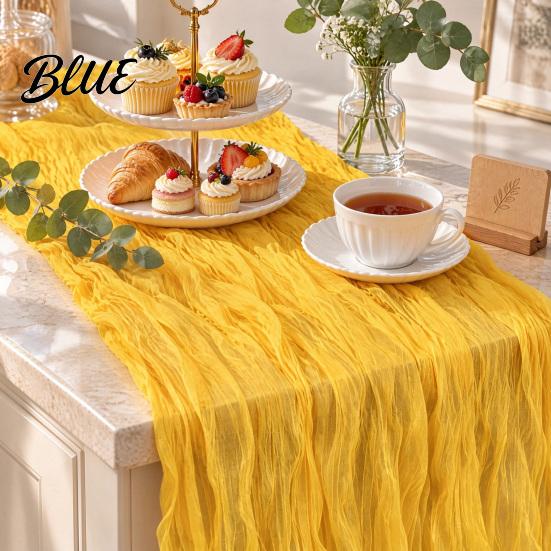 Rustic Gauze Table Runner Cheesecloth Runner 10FT Fabric Boho Wrinkled Decorative for Holiday Dinners Sheer Wedding Party Bridal Shower Long