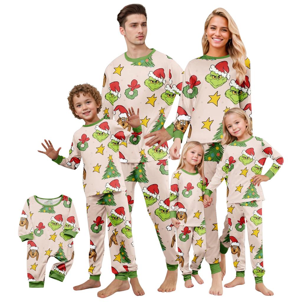 Christmas Print Cute Family Set Pajamas, Home Clothes, Family Set Long Sleeve Top Pants Set