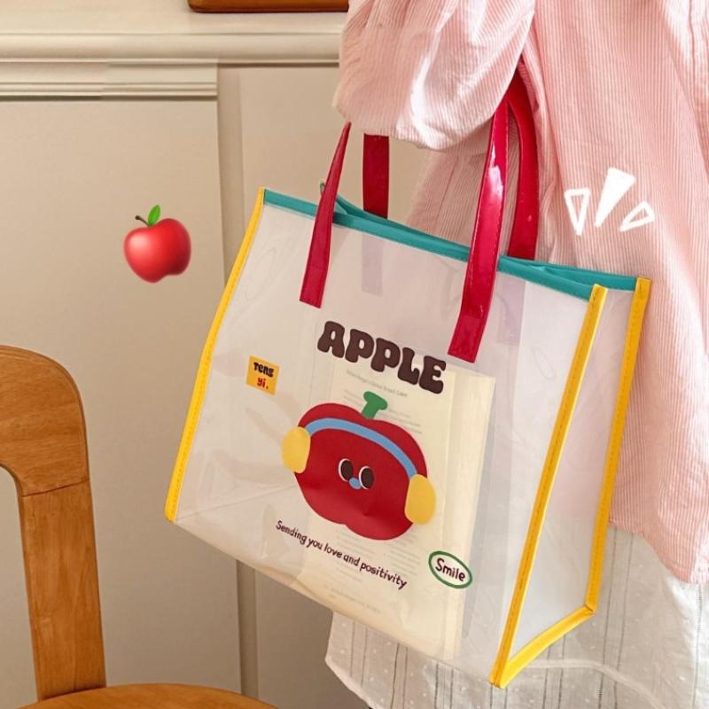 Jelly Beach Bag Waterproof Kawaii Print Pvc Storage Bag Transparent Travel Handbag Shoulder Bag Shopping Bag With Cute Pendant