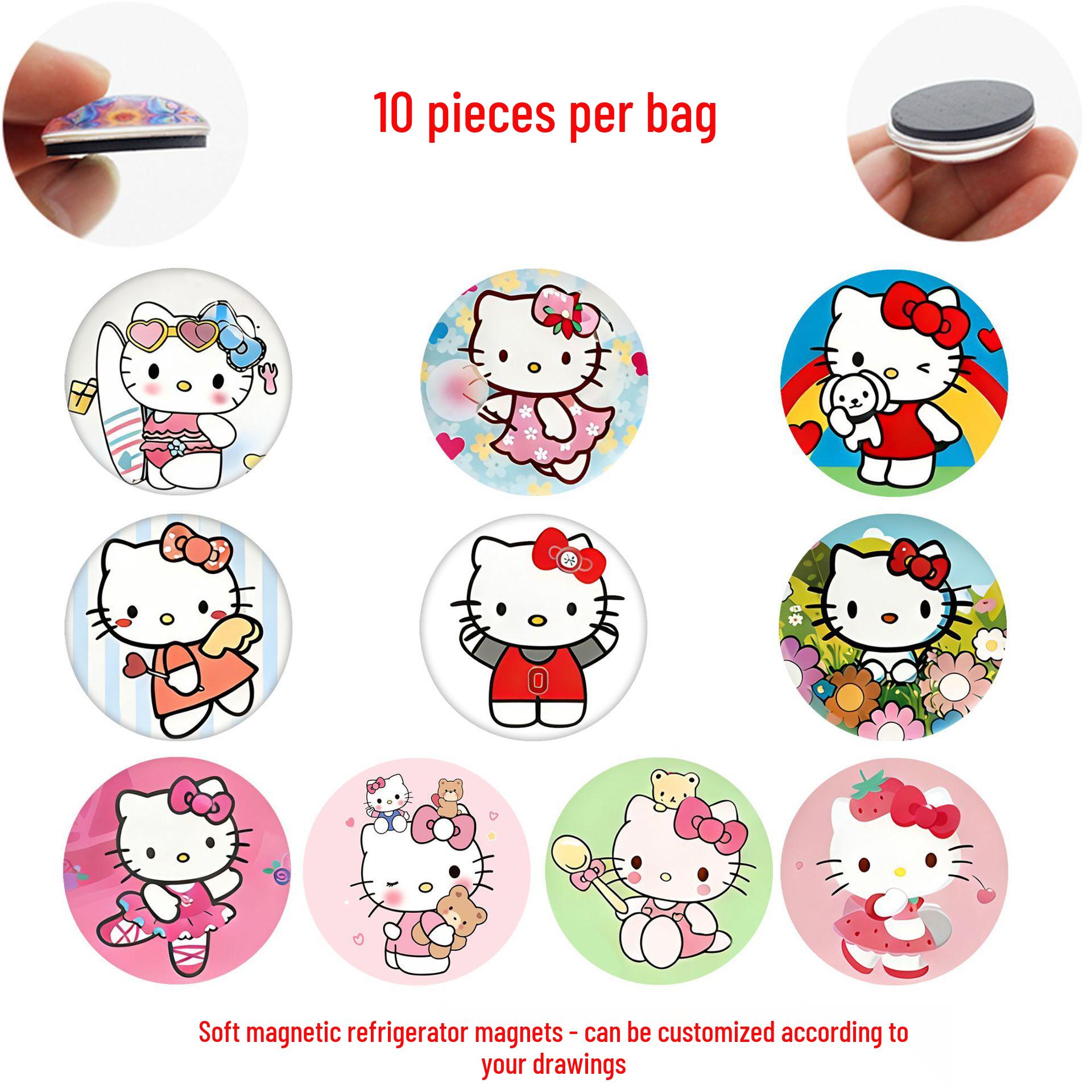 

Cute Cartoon KT Cat Soft Magnetic Refrigerator Magnets - Crystal Glass Home Decor Stickers. Ideal Girls Gift. 25 mm Refrigerator Magnets Set of 10 (FDL75)
