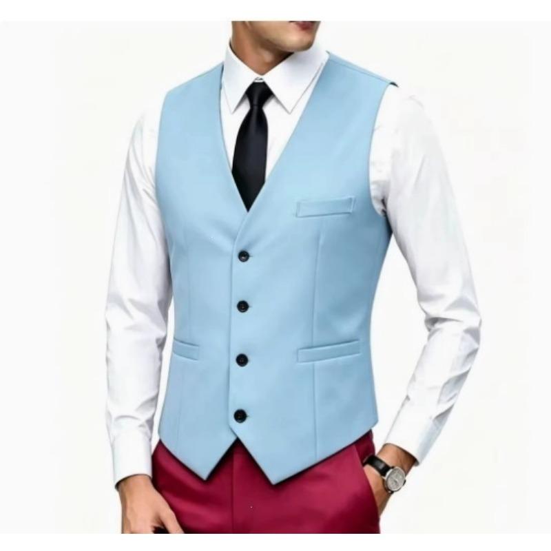 Mens White V-Neck Single Breasted Suit Vest