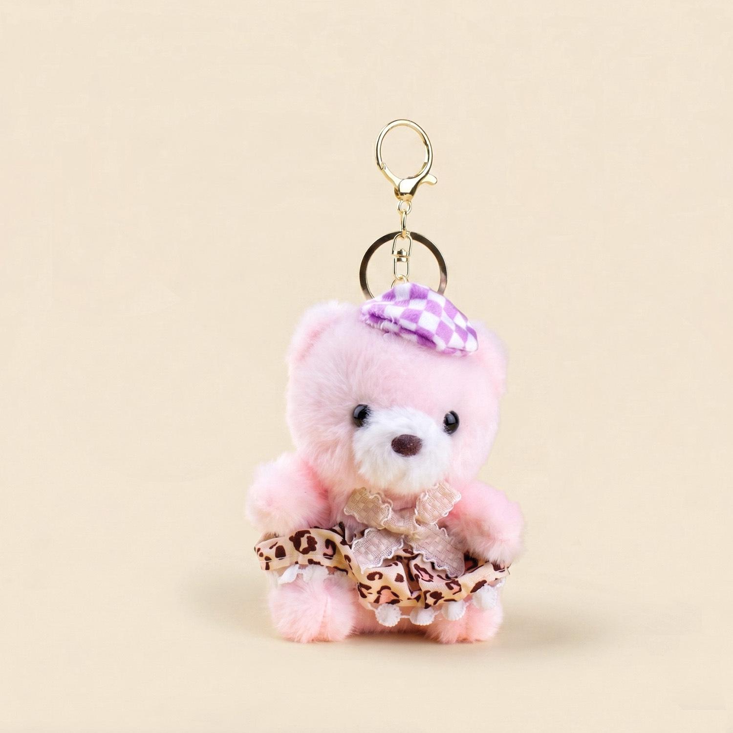 Charming Little Bear Plush Pendant with Bow Keychain & Bag Charm 12CM