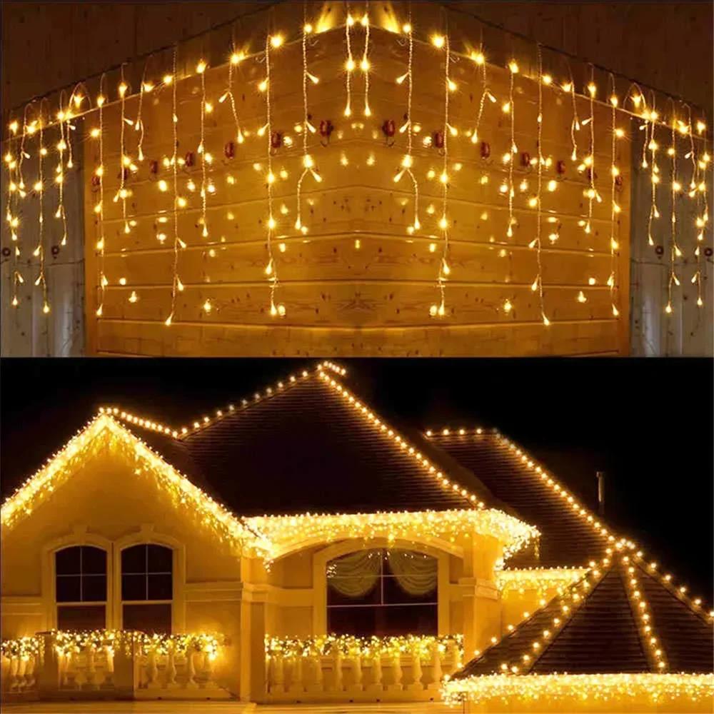 EU Plug Outdoor Light Garland for Home Garden Party DecorationLED Snowflake Curtain Icicle Fairy String Lights Christmas Lights