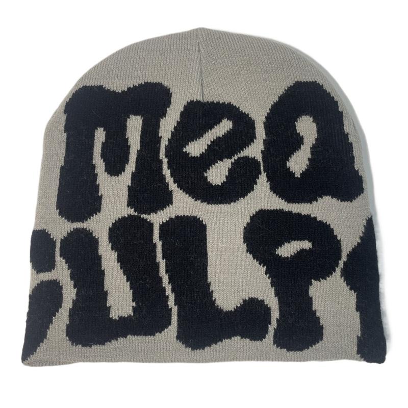 Hot Sell Customized  Adult Fashion Printing Soft Winter Hat Knitted With Letters for Men and Women