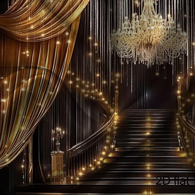 Schwarz-Gold Bühnenhintergrund Eleganter Ballsaal Treppenhaus mit Lichtern Fotografie Hintergrund
