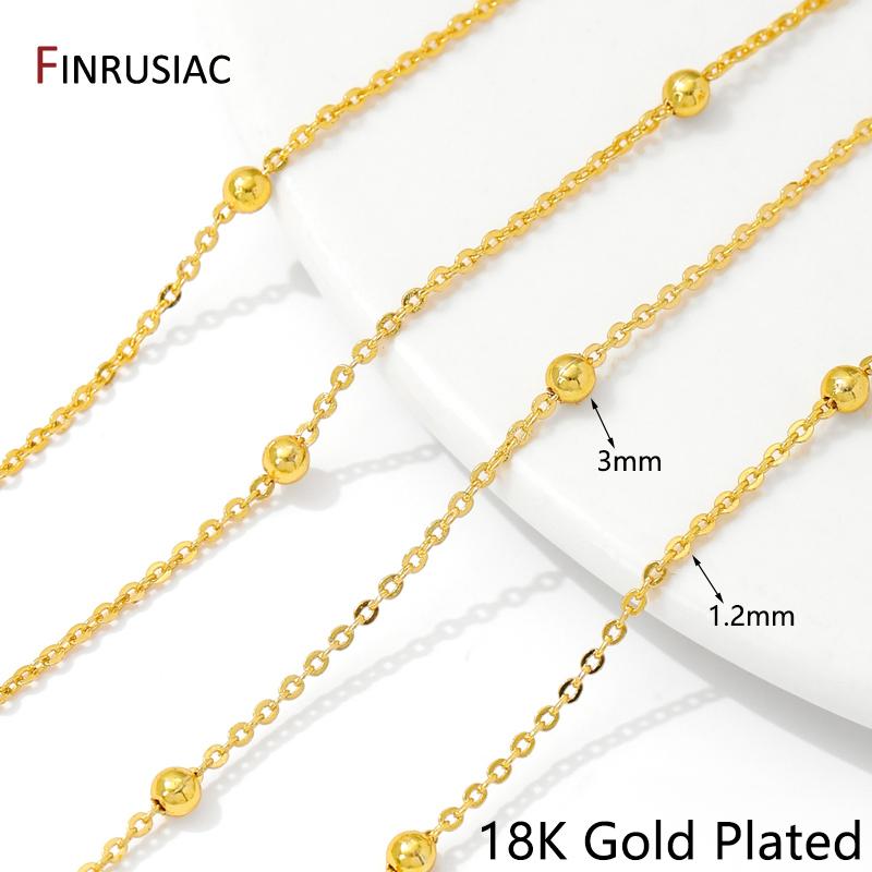 

14/18K Gold Plated Brass Beads Chains,Women Necklace Bracelet Cable Link Ball Chain for DIY Jewelry Making Accessories Supplies 1 meter