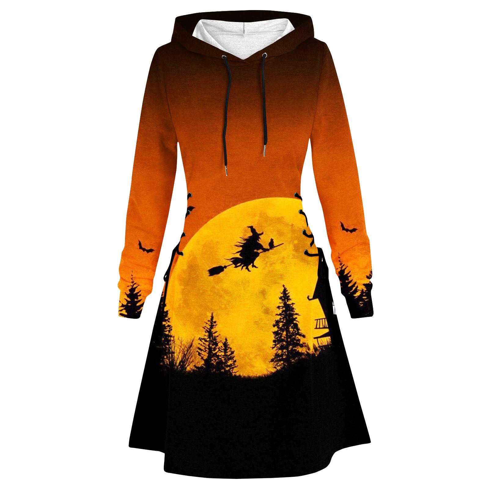 

Женское платье на Хэллоуин, повседневное женское осеннее платье с длинным рукавом, платье с капюшоном и шнурком XL золотой