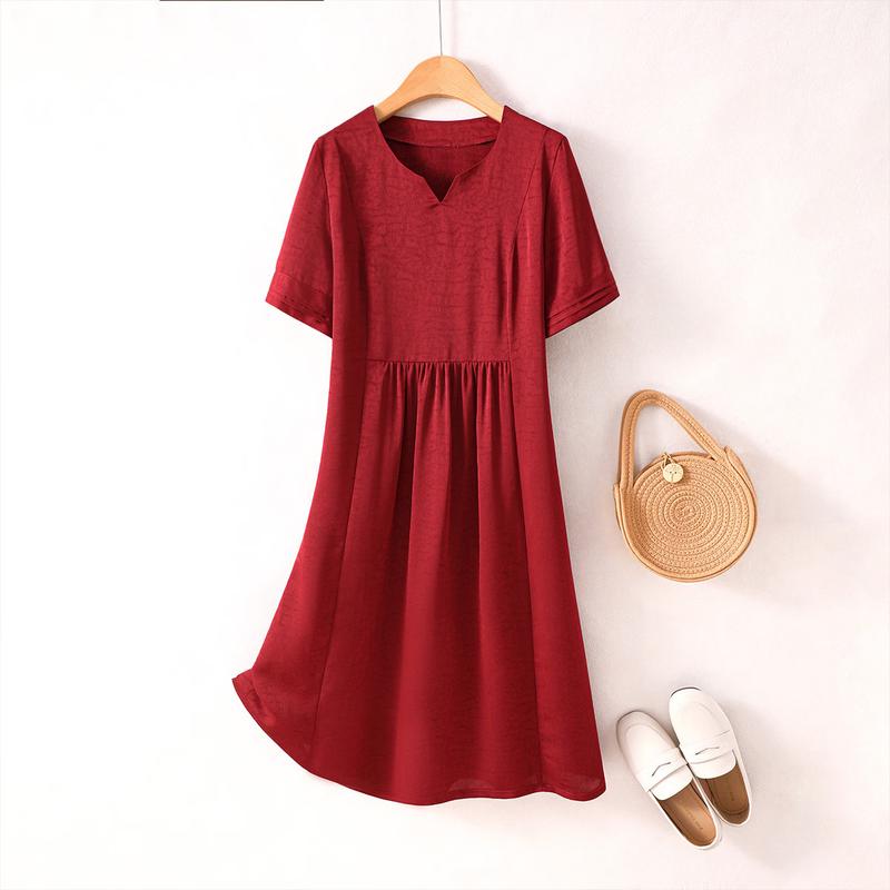 Yu Zhaolin Mother s Day Elegant V-Neck Short Sleeve Summer Dress L