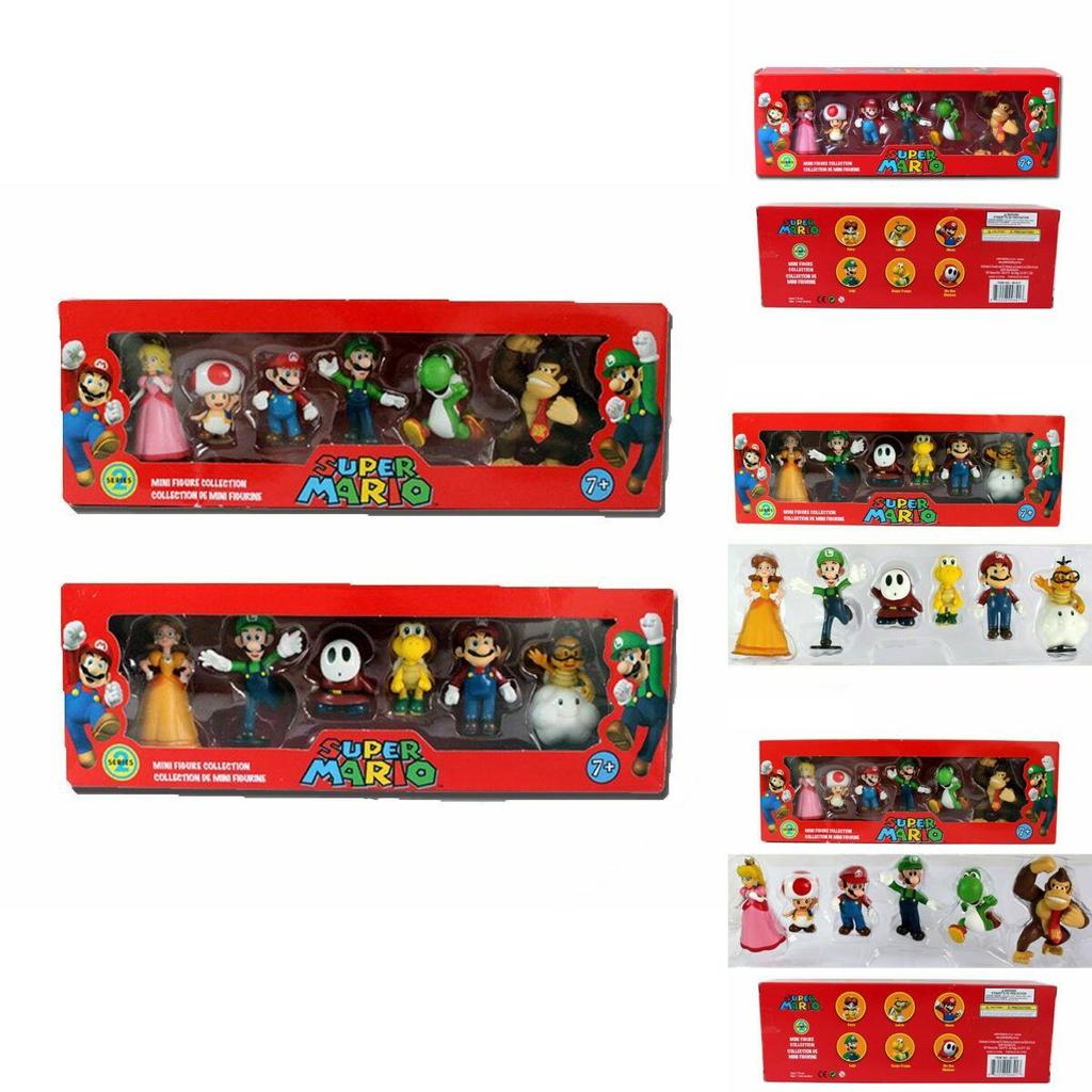 Six Piece Super Mario Bros Action Figure Toys Set Featuring Luigi Yoshi And Mushroom Collectibles For Kids