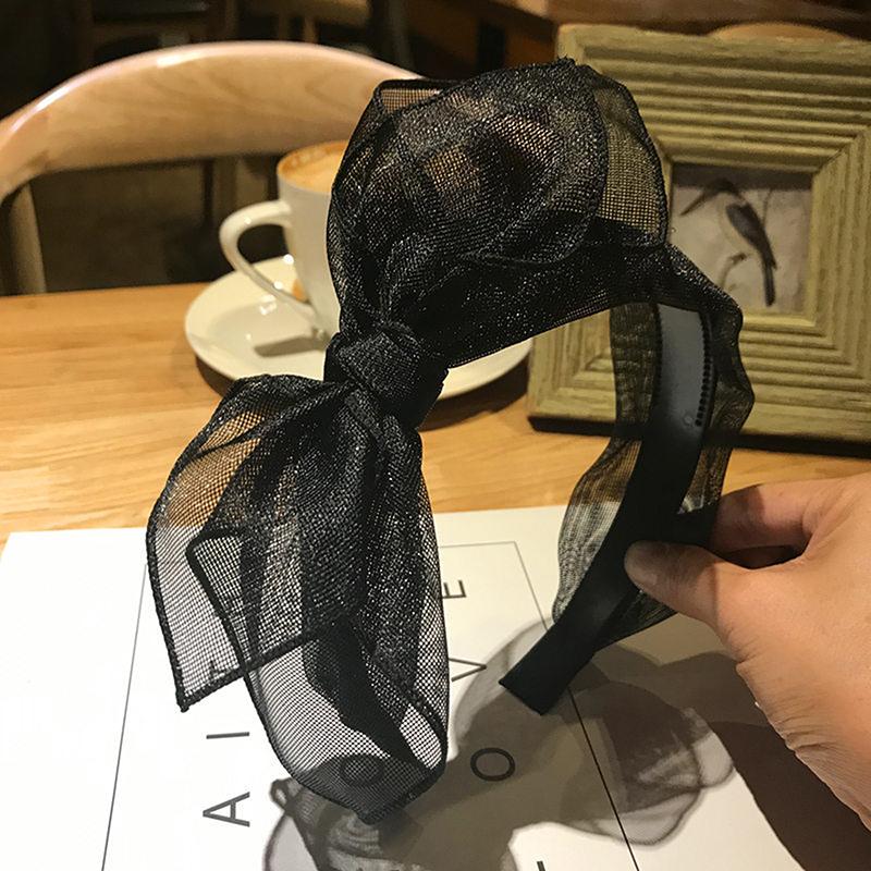 Bow Hairband Toothed Black Mesh Bow Headband For Women Double Layers Bow Hairband With Lips Print Adults Side Bow Headband Girls