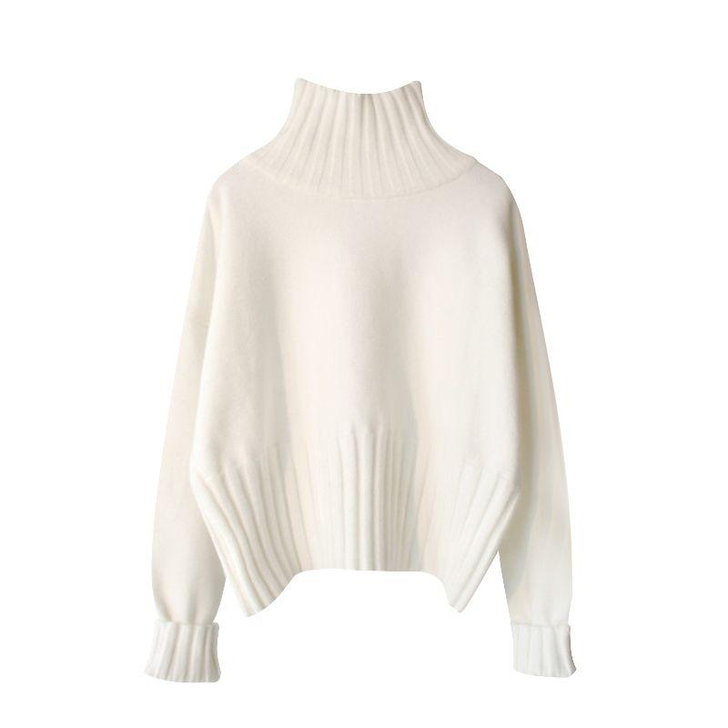 Women Sweater Loose Long Sleeve Knitted Top Casual Solid Basic Elastic Pullover Knitwear Basic Female Tops Turtleneck Pullover Black Sweater Women