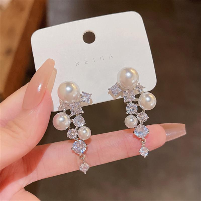 

Модные серьги-подвески со стразами и жемчугом для женщин, новые модные серьги с кристаллами циркония, ювелирные изделия в подарок