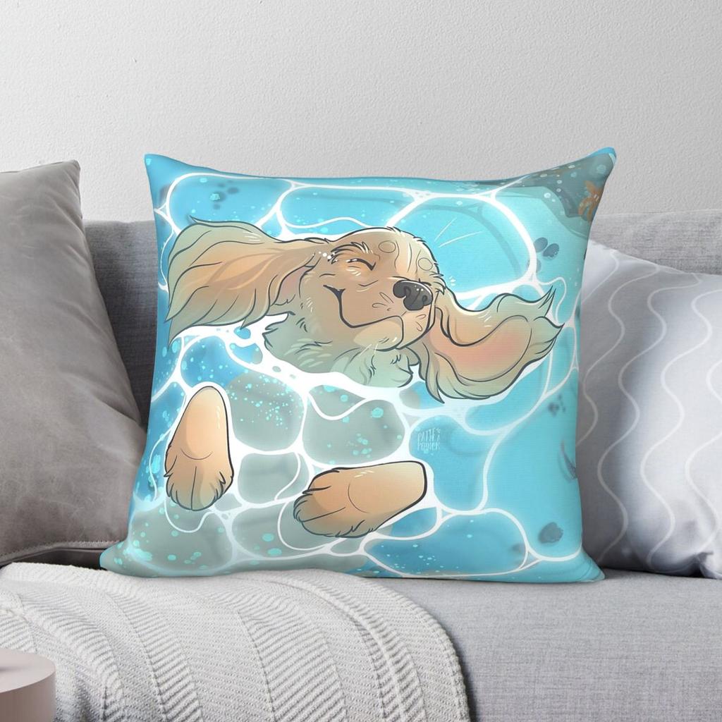 Gicky Swimming Summer Square Pillowcase Polyester Linen Velvet Pattern Zip Decor Bed
