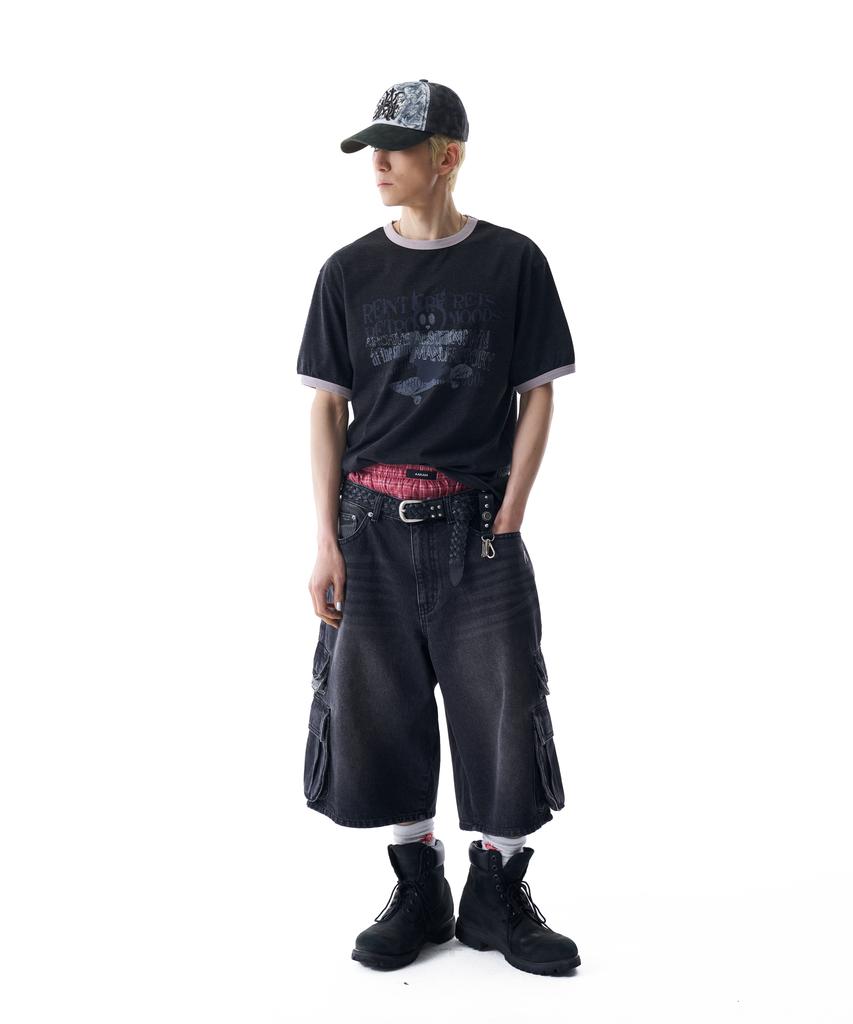 AAKAM Camo Patch Bermuda Denim Cargo Pants (Black)