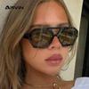 Square Vintage Sunglasses Woman New Trends Double Beam Pilot Sun Glasses Female Tea Leopard Eyewear Shades
