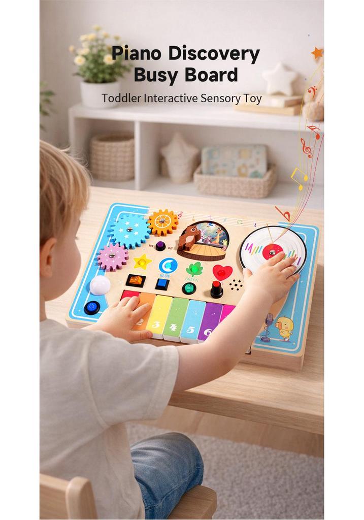 Multifunctional LED DJ Disc Wooden Piano Toy for Kids