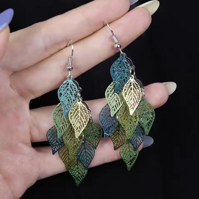 Classic  Hollow Design Nine Leaves Pendant Earrings Ladies Personalized Retro Trend Accessories Holiday Gift
