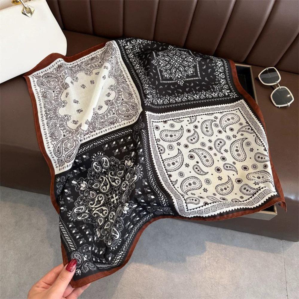 70x70cm Soft Satin Kerchief Retro Print Satin Hair Scarf Silk Square Scarf  For Women Ladies