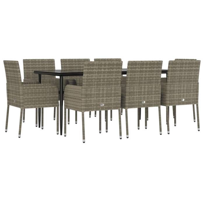VidaXL 9pcs Garden Dining Set and Cushions Black and Grey, Dining Set, Dining Set 3185152