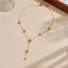 Gold Plated Stainless Steel Y-Shape Rose Zircon Drop Necklace