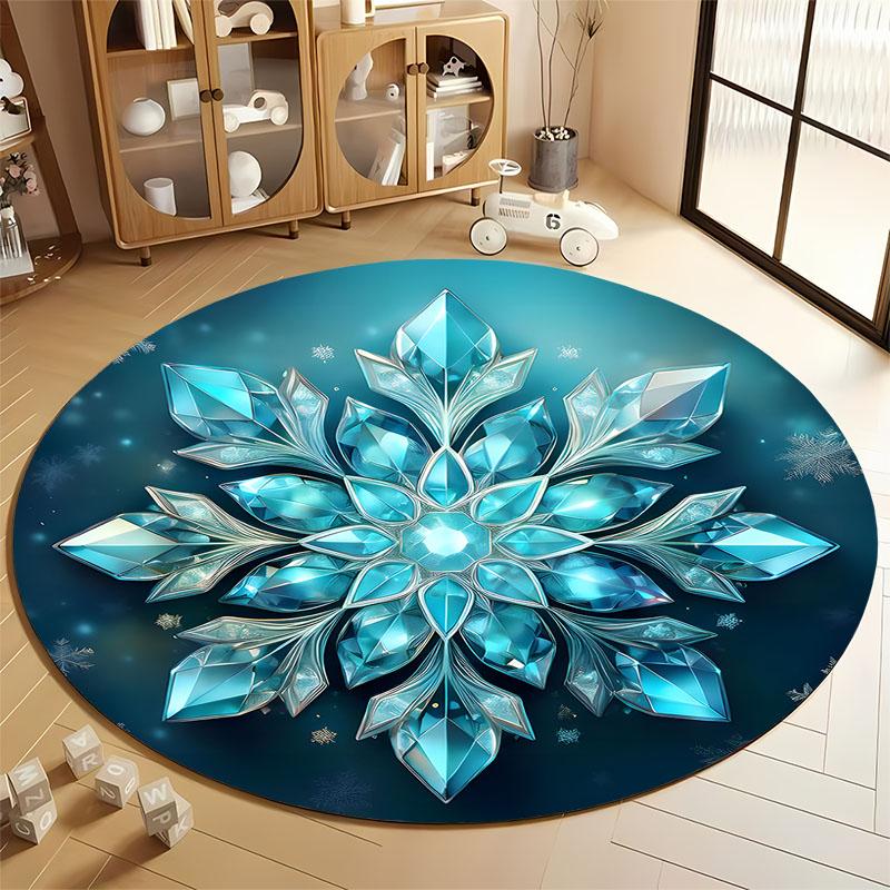

Winter Crystal Snowflake Round Rug for Living Room round carpet for home sofa bedroom, gift Diameter 60cm