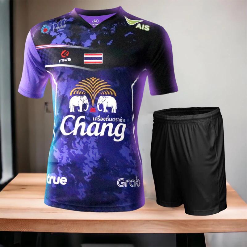 THAILAND National Football Soccer Training JERSEY CHEER Print Schnelltrocknendes Hemd V-Ausschnitt Polyester Kurzarm Uniform Elefantenlogo Sport Outdoor