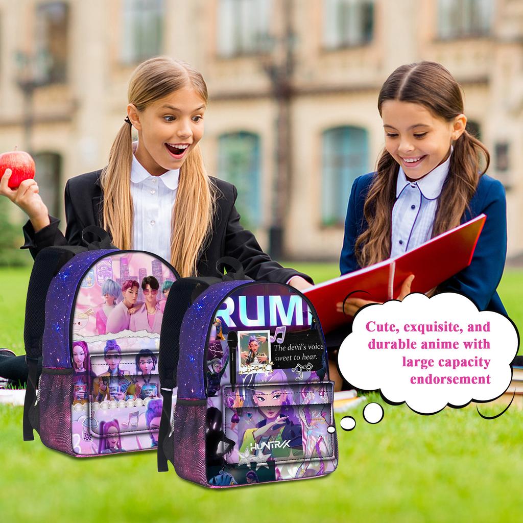 Movie Peripheral Print Backpack, School Bag Student Campus With Plush Ball Backpack