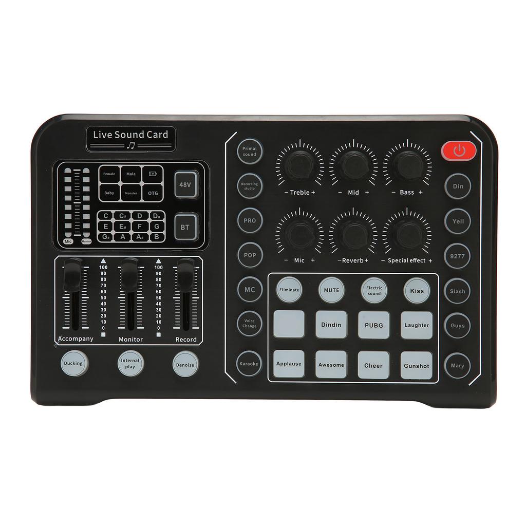 Live Sound Card Noise Reduction Plug and Play Voice Changer Sound Mixer Board for Karaoke Live Recor