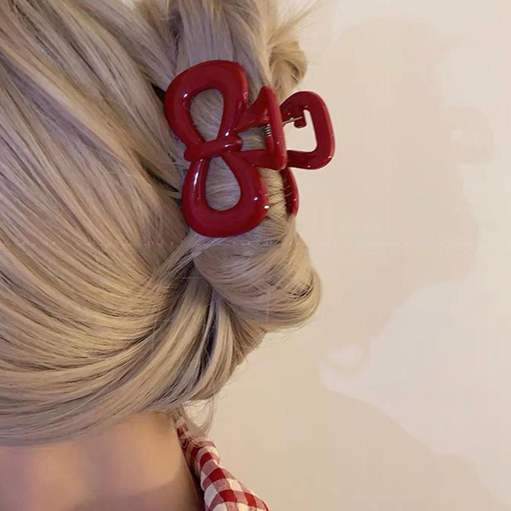 2Pcs French Style Shark Claw Clamp Hairpin Vintage Polka Dot Red Bow Hair Clip Barrette Headwear Hair Accessory For Women