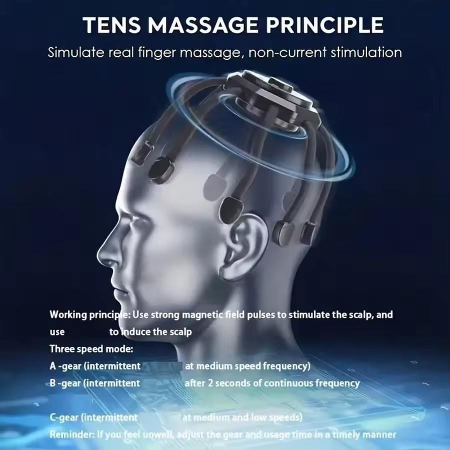 Kabelloser Elektrischer Kopfhautmassagegerät, 360-Grad-Kopfmassagegerät mit 8 Fingerspitzen, Tiefenentspannend und Stressabbau, Feiertagsgeschenk