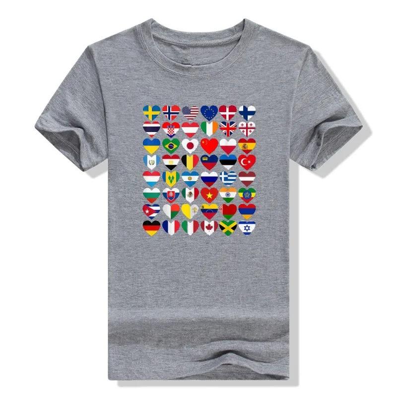 Mens Cotton Short Sleeve T-Shirt With Abstract Flag Print Streetwear Casual Tee Youth