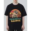 Crewneck T Shirt Black Dinosaur With Sunglasses And Palm Trees Sunset Background Grandpa Saurus Text Summer Beach Casual Wear