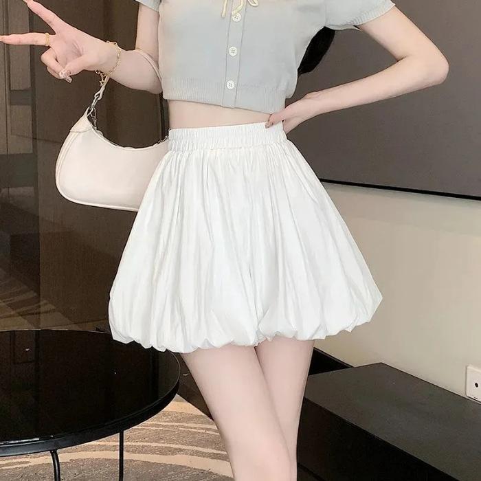 Summer new wide-leg bud casual versatile elastic waist pants slim loose pumpkin pants bloomers shorts women S