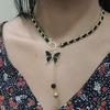 Cross-Border Black Heart Mother-of-Pearl Pendant Necklace with Velvet Wrap for Women