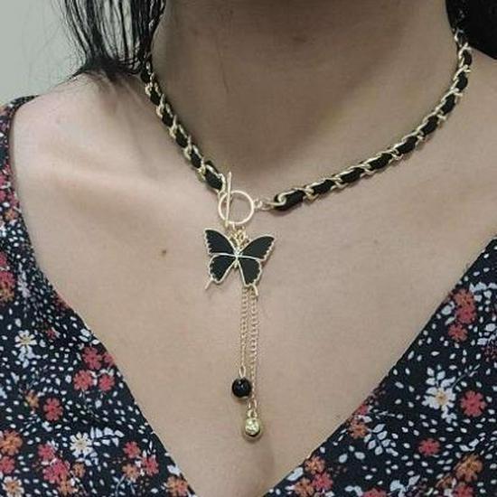 Cross-Border Black Heart Mother-of-Pearl Pendant Necklace with Velvet Wrap for Women