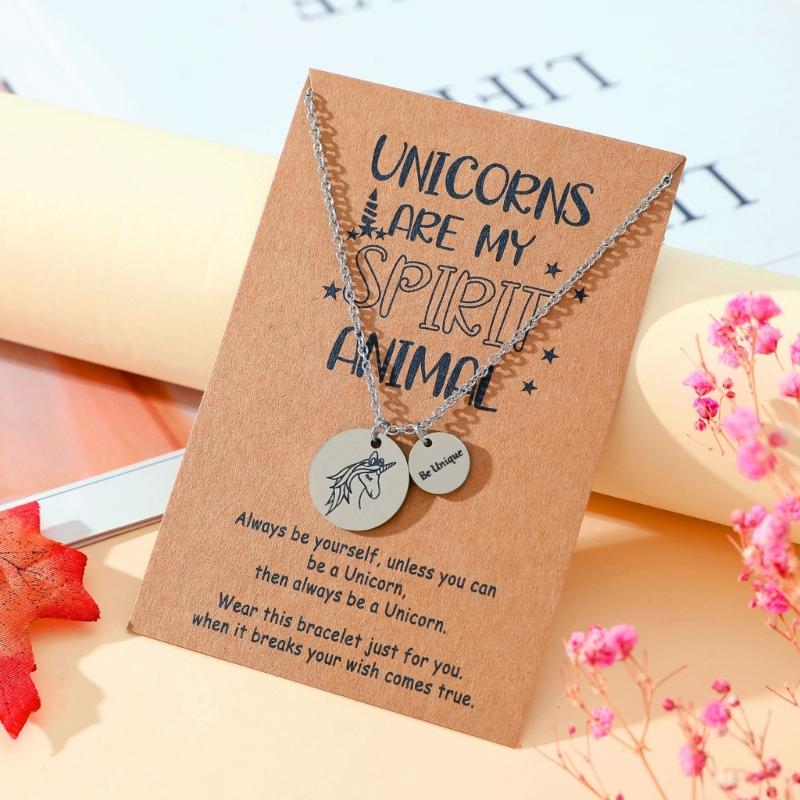 Round Unicorns Pendant Necklace Stainless Steel Clavicle Chain Fashion Choker