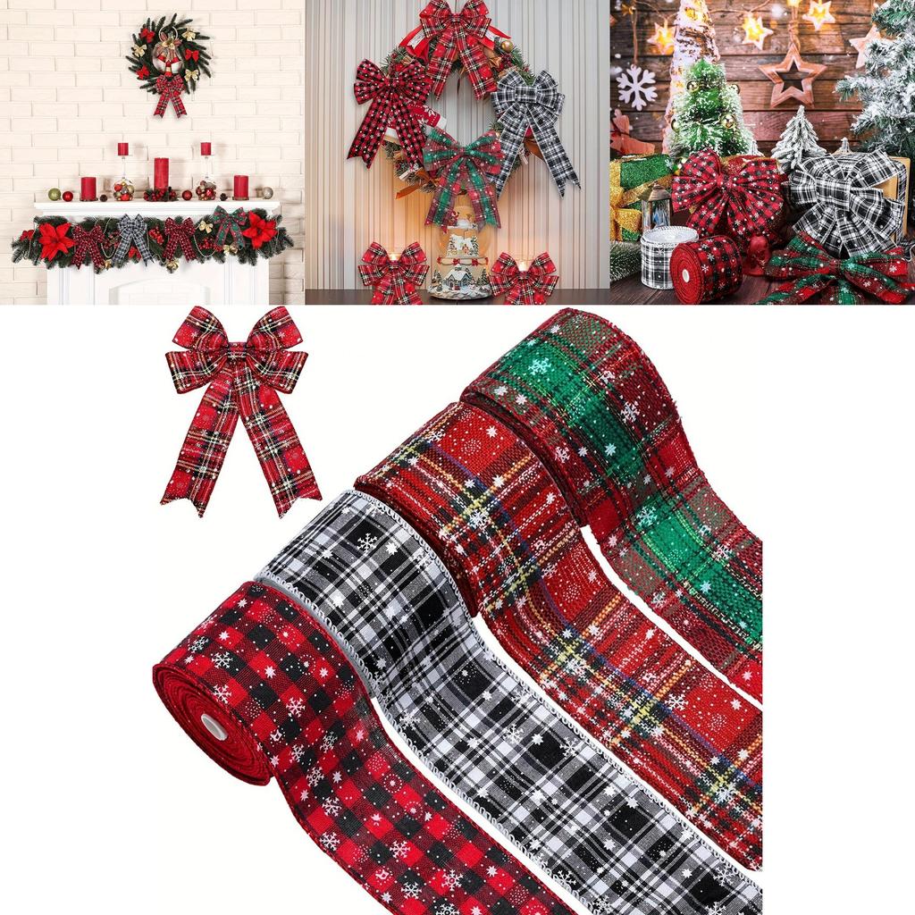 Colorful Christmas Plaid Ribbon Set For Diy Gift Wrapping And Bow Decor