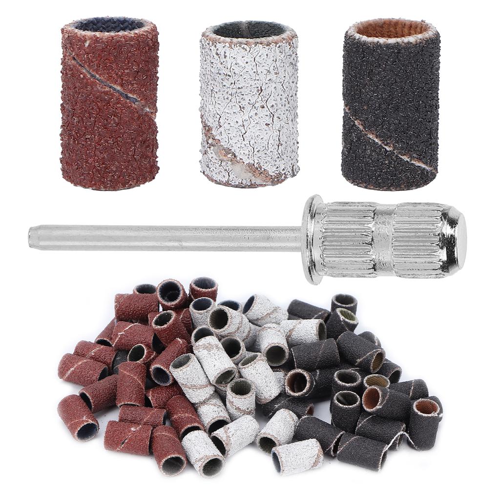 75pcs Nail Sanding Bands Kit Shaft Storage Box 80# 120# 180# Grit for Nail Drill Bits