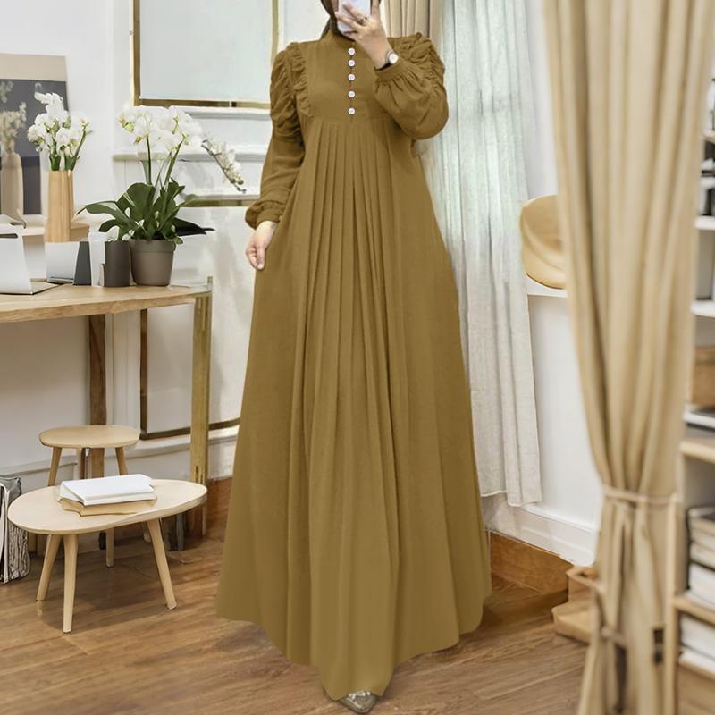 

ZANZEA Женское повседневное платье-кафтан с круглым вырезом, свободного кроя, с длинными рукавами 3XL хаки