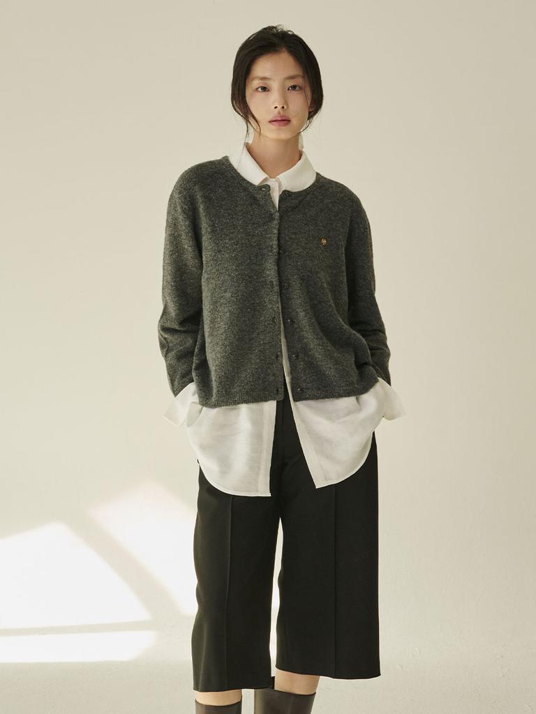 NOUVE Wool Round Soft Cardigan - Melange Gray