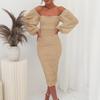 New Explosion, Explosive Lace Splicing Pleated Dress, Square Neck Split Long Skirt, One-step Skirt.